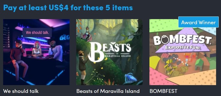 Die erste Stufe enthält 5 Spiele und kostet 4 Euro. (Bildquelle: Humble Bundle)
