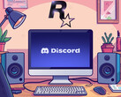 Discord-Anzeige auf einem PC-Bildschirm unterhalb des Logos von Rockstar Games (Bildquelle: Discord, Rockstar Games, bearbeitet)