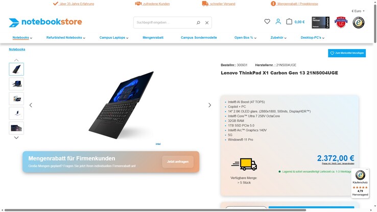 Lenovo ThinkPad X1 Carbon Gen 13 (21NS004UGE) für 2.372 Euro.