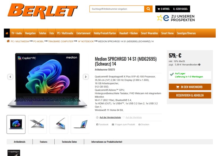 Medion SPRCHRGD 14 S1 im Angebot für 579 Euro.