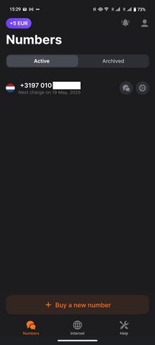 Aktive Nummern werden in der App angezeigt.