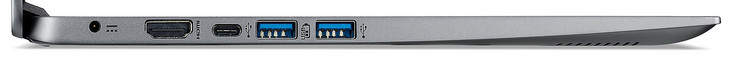 Linke Seite: Netzanschluss, HDMI, 3x USB 3.1 Gen 1 (1x Typ C, 2x Typ A)