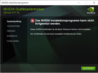 Der aktuelle Nvidia-Treiber kann nicht installiert werden.