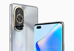 Das Huawei Nova 10 Pro setzt auf ein ungewöhnliches Kameramodul, in dem drei Objektive sitzen. (Bild: OnLeaks / 91mobiles)