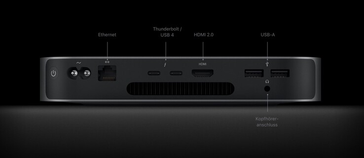 Der Mac Mini mit M1-Chip bietet deutlich weniger Anschlüsse als das teurere Intel-Modell. (Bild: Apple)