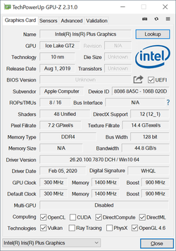 GPU-Z Intel Iris Plus Graphics