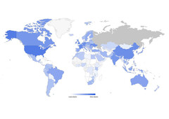 Tief blau sind die G7-Staaten, Ukraine und China. Keine Daten gibt es leider zu Russland. (Bild: imperva)