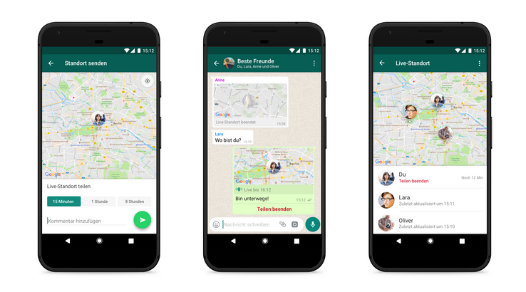 Zuerst wird die Dauer bestimmt, das Beenden der Standort-Übermittlung ist danach jederzeit möglich.