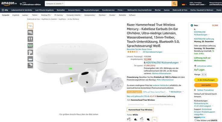 Nicht nur für Gamer: Razer Hammerhead TWS-Earbuds stark reduziert zum Tiefpreis ab 53 Euro.