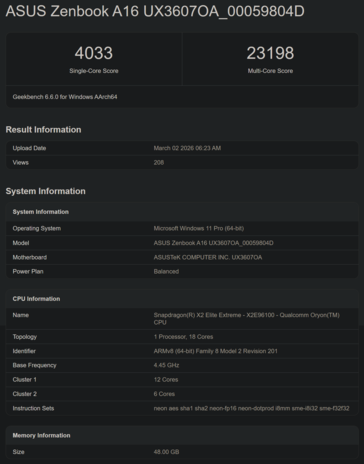 Snapdragon X2 Elite X2E-96-100 Geekbench CPU-Leistung