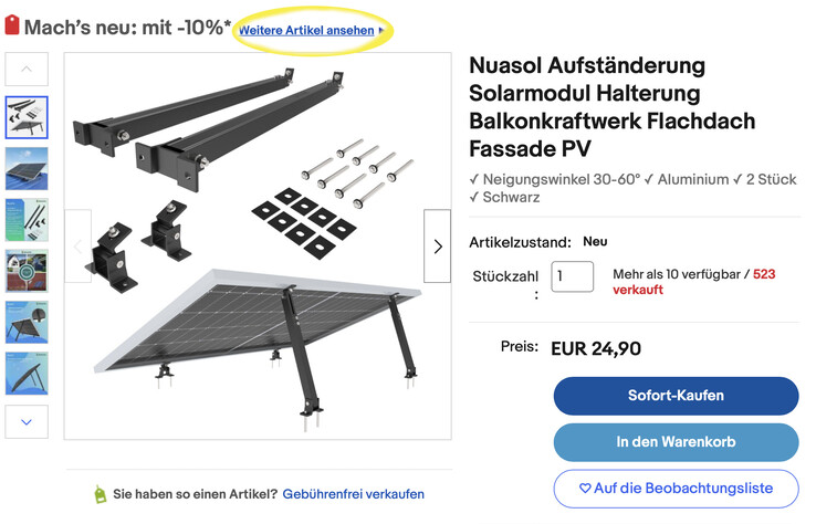 Unter "Weitere Artikel" können alle reduzierten Produkte eingesehen werden (Bild: eBay)