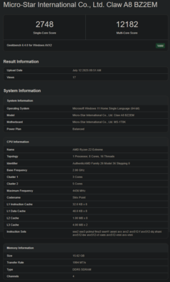 AMD Ryzen Z2 Extreme Geekbench CPU (Bildquelle: Geekbench)