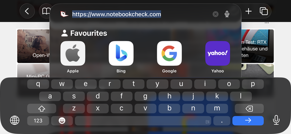 Tastatur quer (Safari Mobile 26)