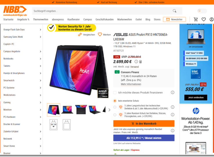 Asus ProArt PX13 HN7306EA-LX036W für 2.699 Euro.