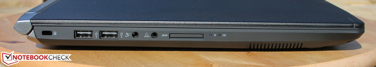 Links: Kensington, 2 x USB 2.0, Mikrofon, Kofhörer / SPDIF Kombination