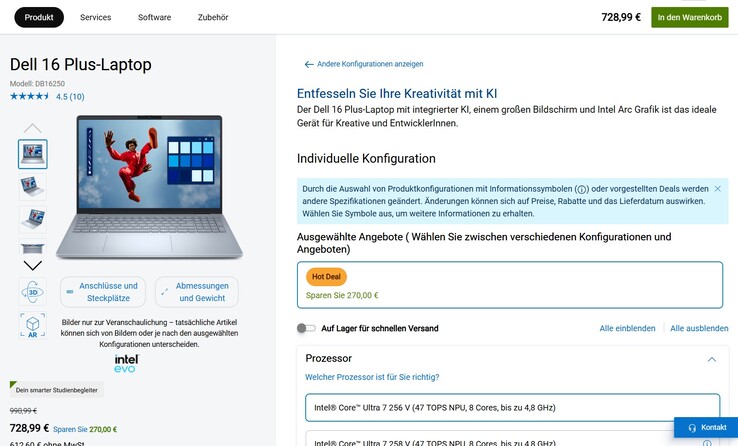 Dell 16 Plus im Angebot für 728,99 Euro.