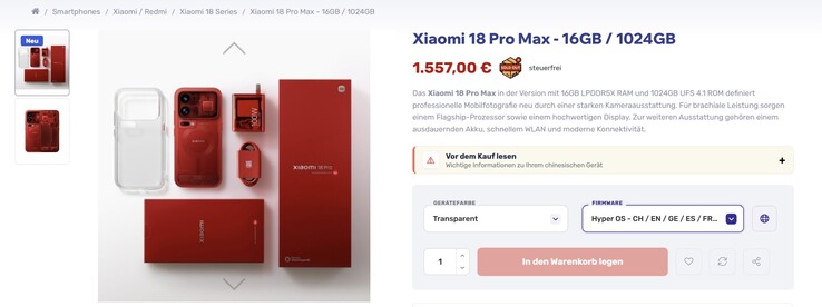 Die rote transparente Xiaomi 18 Pro Max Edition ist teurer, bei Tradingshenzhen aber offenbar (noch) nicht.
