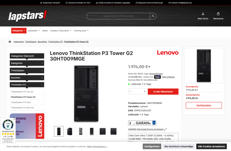 Lenovo ThinkStation P3 Tower Gen 2 30HT009MGE für 1.974 Euro.