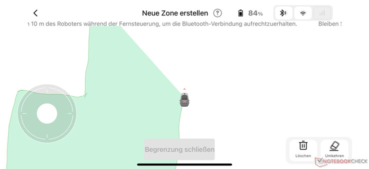 Zum Anlegen einer Karte wird der Mova 1000 per virtuellem Joystick gesteuert