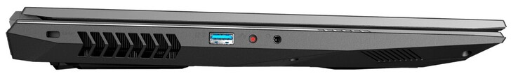 Linke Seite: Steckplatz für ein Kabelschloss, USB 3.2 Gen 1 (Typ A), 2-in-1 (Mic-in, S/PDIF optisch), Kopfhörerausgang