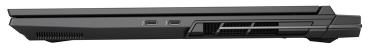 Rechte Seite: Thunderbolt 4 (USB-C; Displayport, G-Sync), Thunderbolt 4 (USB-C; Power Delivery, Displayport, G-Sync)