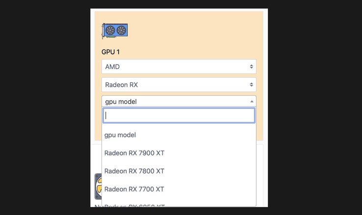 Der Netzteil-Rechner von Seasonic listet bereits drei AMD-Grafikkarten der nächsten Generation. (Screenshot: Seasonic)