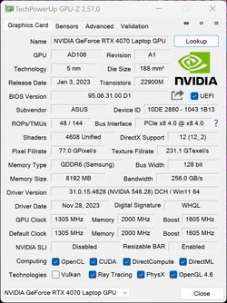 GPU-Z GeForce RTX 4070 Laptop