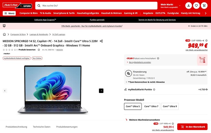 Medion SPRCHRGD 14 S2 dank einer Rabattaktion für 798,31 Euro zu haben.