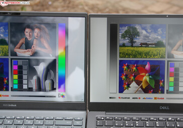 XPS 13 9305 IPS FHD (rechts, matt) versus Asus zenbook UX325EA OLED FHD (links, spiegelnd)