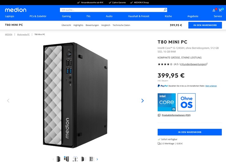 Medion T80 (10025199) für 399,95 Euro.