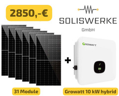 Solaranlage mit Hybridwechselricher, optional mit Stromspeicher (Bild: Growatt, Talesun, Soliswerke)
