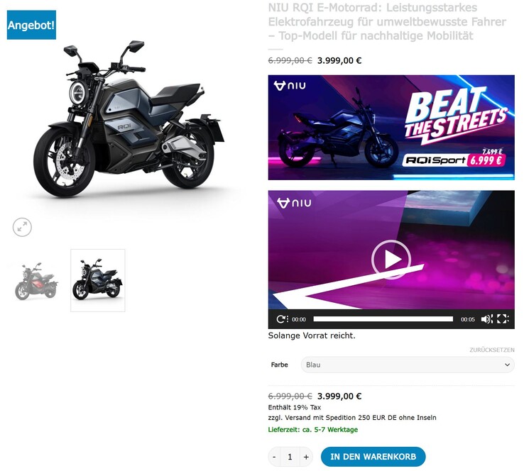 Die NIU RQi im Angebot (Bildquelle: Screenshot Trankvile)