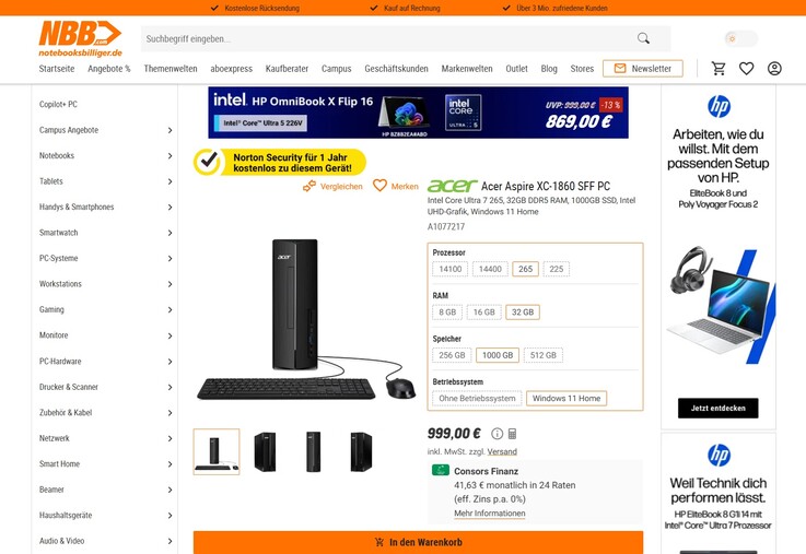 Acer Aspire XC-1860 (DT.BMYEG.00B) für 999 Euro.