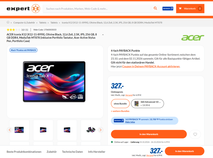 Acer Iconia X12-11-899X für 327 Euro.