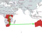 Die vorgeschlagene Route für das neue Unterwasser-Glasfaserkabel von Google führt durch das südliche Afrika und den Indischen Ozean (Bild von MapChart mit Änderungen).