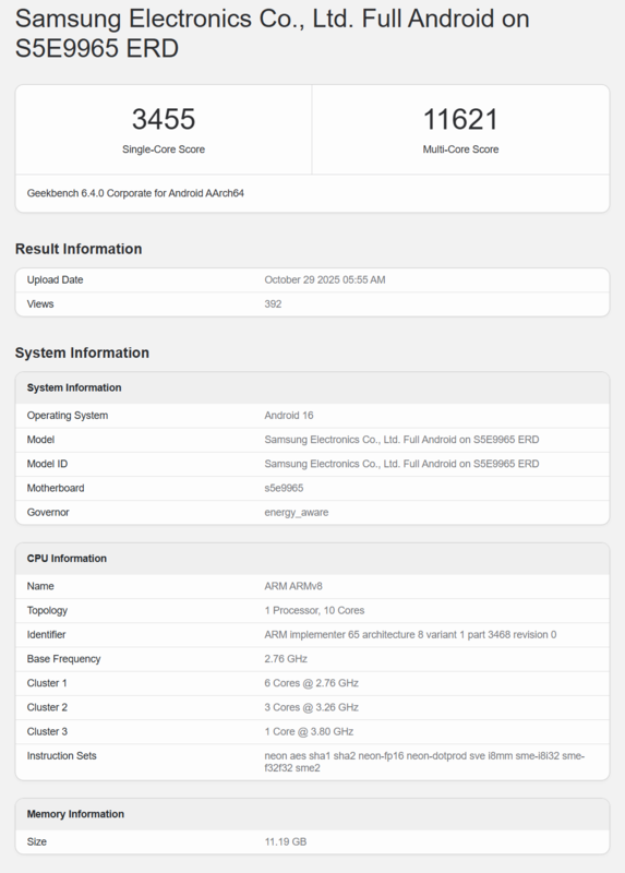 Der Exynos 2600 performt wieder auf hohem Niveau, dank 3,8 Ghz Taktfrequenz.