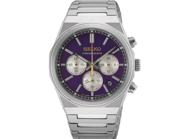Seiko HGK003 zum 145. Jubiläum mit violettem Zifferblatt, silbernen Hilfszifferblättern und gebürstetem Edelstahlgehäuse