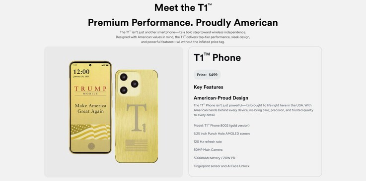 Weder das Design noch der Preis oder die Spezifikationen des Trump T1 Phone stimmen mit dem überein, was auf der Produktseite beworben wird.