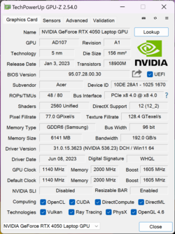 GPU-Z Nvidia GeForce RTX 4050 Laptop