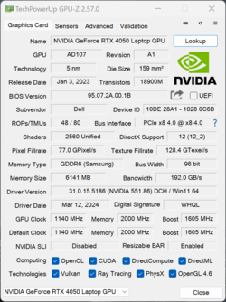 GPU-Z Nvidia GeForce RTX 4050 Laptop