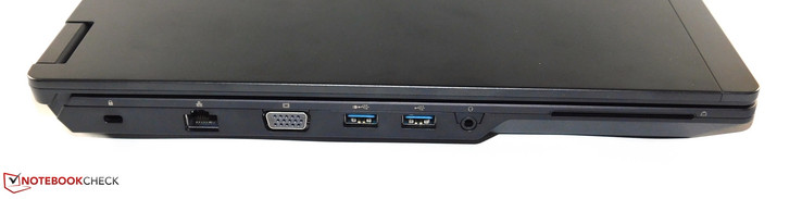 links: Kensington Lock, VGA, 2x USB 3.0 Typ-A, 3,5-mm-Kombo-Audio, Smartkarten-Lesegerät