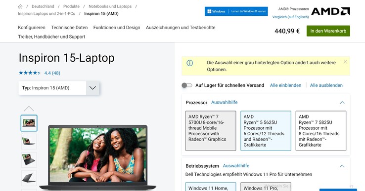 441 Euro im Dell Online-Shop