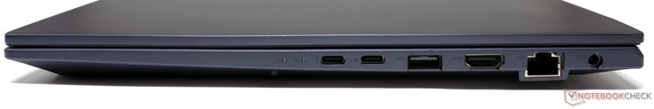 Rechts: Thunderbolt 4, USB-C 3.2 Gen2 (DisplayPort/Power Delivery), USB-A 3.2 Gen1, HDMI 2.1, RJ-45, Strom