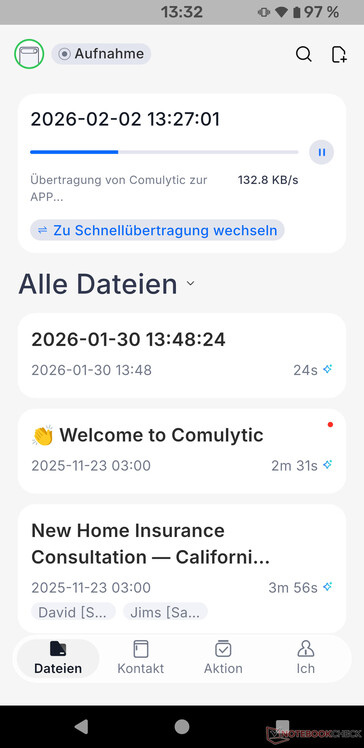 Die Übertragung der aufgenommenen Audiodateien in die App kann auch später erfolgen.