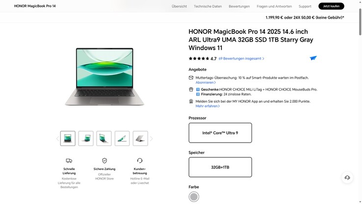 Das Honor MagicBook Pro 14 ist dank eines Rabattcodes bereits für 1.079,91 Euro zu bekommen.