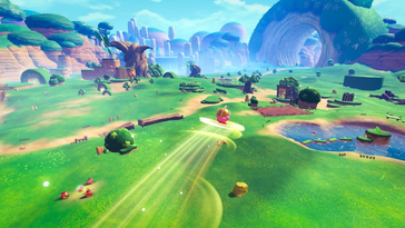 Kirby and the World Beyond lässt Spieler erstmals eine offene Welt erkunden. (Im Bild: Ein Screenshot aus Kirby and the World Beyond.)