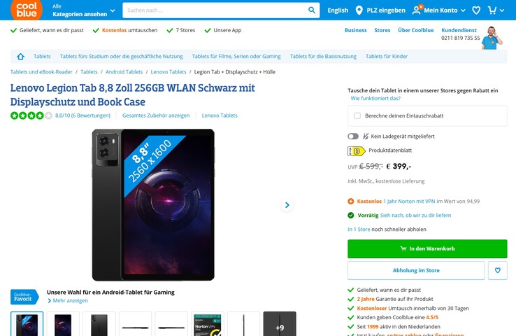 Lenovo Legion Tab 3 TB321FU (ZAEF0019SE) für 399 Euro.