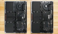 Es gibt kaum Unterschiede zwischen dem M1 MacBook Pro (rechts) und dem M2 MacBook Pro (links). (Bild: iFixit)