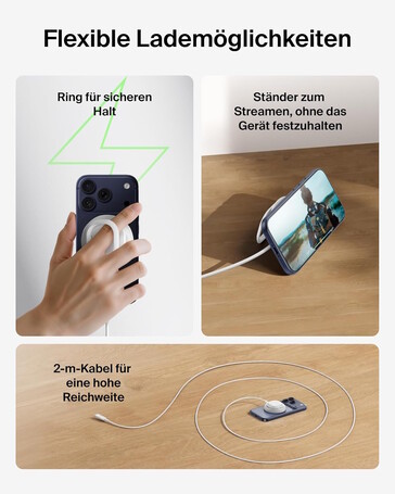 Installiert ist ein Kabel, das Smartphone kann mit der Ladelösung abgestellt werden (Bildquelle: Belkin)