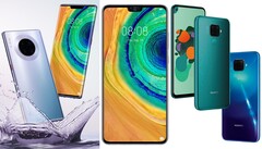 Die Huawei Mate 30-Familie bestehend aus Mate 30 Pro, Mate 30 und Mate 30 Lite (von links nach rechts). Dazu kommt noch das Mate 30 RS.